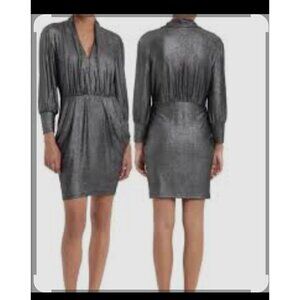 Donna Morgan Gray Sheath Dress Size 2 Long Sleeve V Neck Knee Length NWT